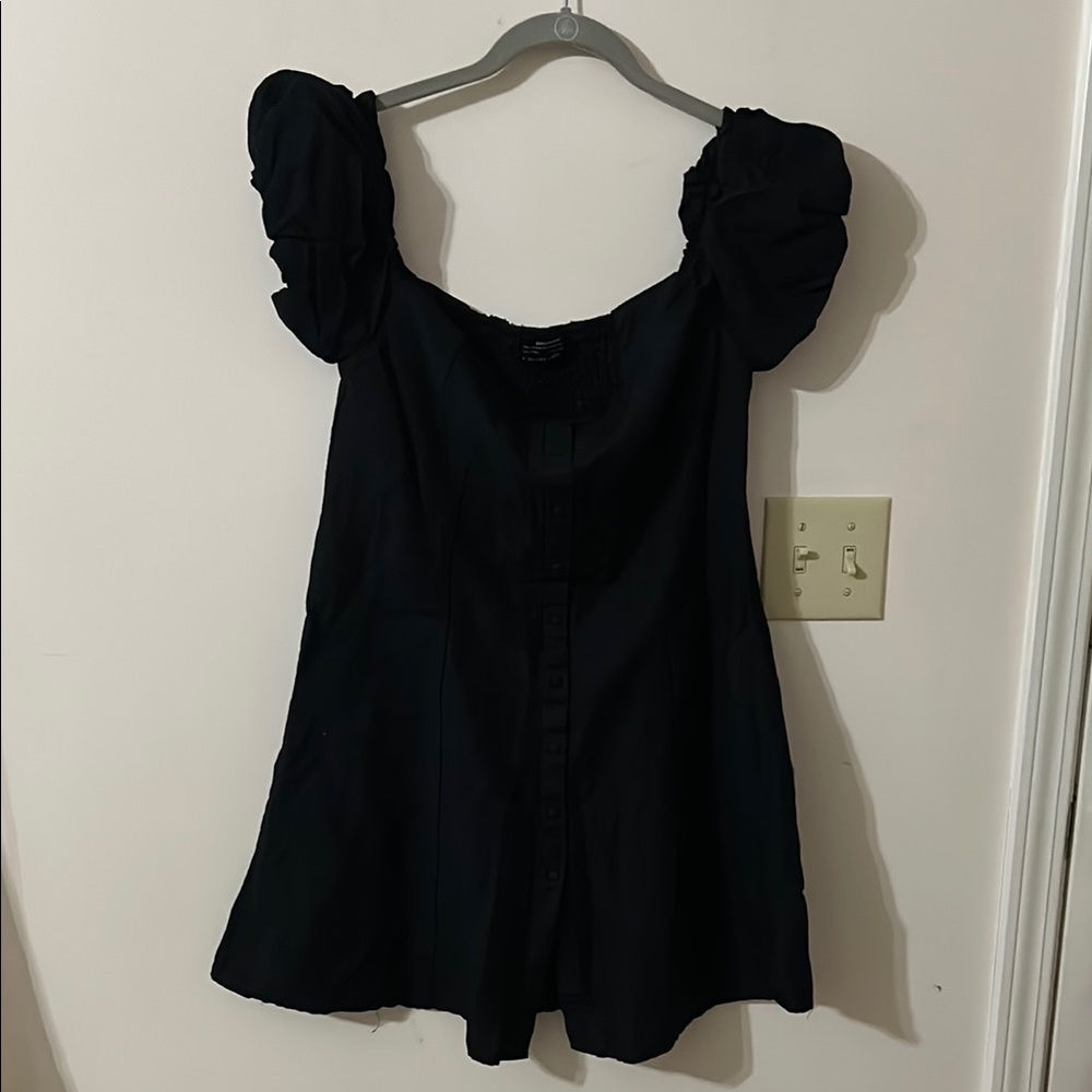Zara Black Puff Sleeve Mini linen Dress